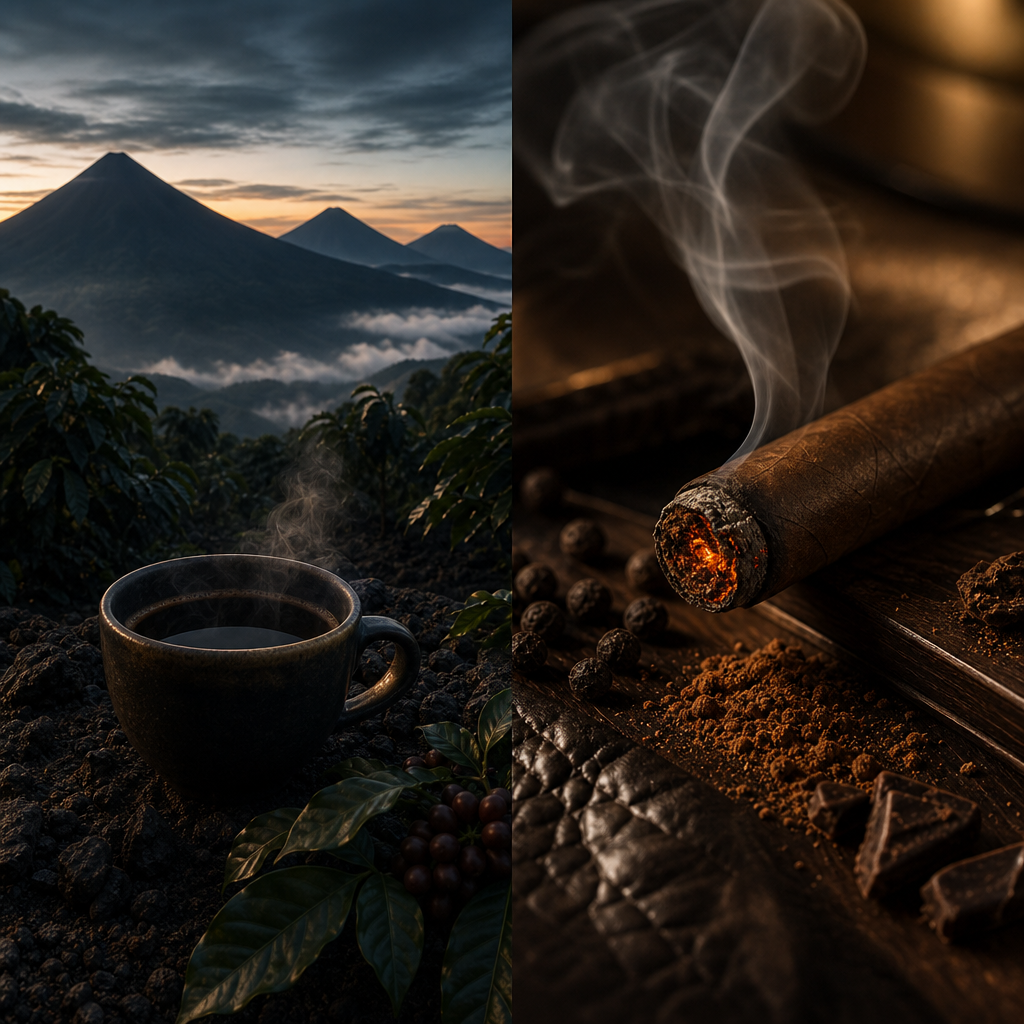 Guatemalan Antigua Coffee: Smoky Cocoa Surrounded by Three Volcanoes, Paired with the Rich Framework of Partagás Serie E No.2