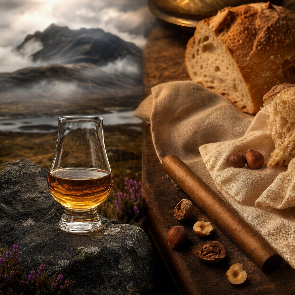 The Mineral Framework of Highland Whisky: Heather Honey and Roasted Malt, Paired with the Creamy Baking of H. Upmann Magnum 46